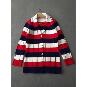 Vintage 1970s Reitman's Striped Acrylic Cardigan Sweater Dress Women's M